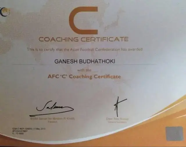 AFC C Coaching Certificate awarded to Ganesh Budhathoki
